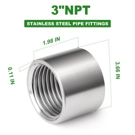 TAISHER 1PCS 304 Stainless Steel Cast Pipe Fitting, Coupling, 3" x 3" NPT Female Threaded
