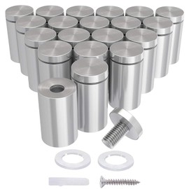 LuckIn 20-Pack Standoff Screws (1 in. Dia x 1 in. L), Stainless Steel Standoff Mounting Hardware for Acrylic Signs, Silver