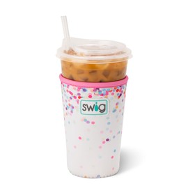 Swig Life Iced Cup Coolie, Standard 22oz Iced Coffee Cup Insulator Sleeve with Handle, Neoprene Insulated Coolie Keeps Drinks Cold in Confetti
