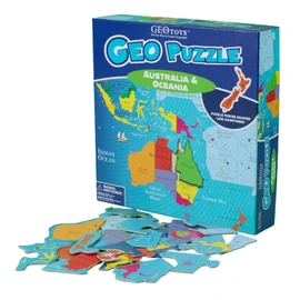 GeoToys GeoPuzzle, Australia & Oceania Shaped Jigsaw Puzzles, 70 Pc Geography Puzzle, Geography Game, Map Puzzle - Jigsaw Puzzles for Kids Ages 6-9 Years Old, Stocking Stuffers for Kids