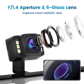 Dasaita AHD Backup Camera Rear View License Plate Frame 6 Lights LED Light Board, IP68 Waterproof Universal Reverse Camera for Pickup Truck Car SUV Reversing Parking Kit