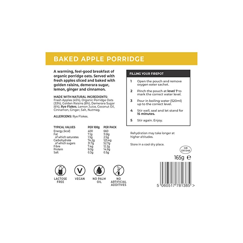 Firepot Baked Apple Porridge (Extra-large) - Healthy VEGAN Dehydrated Expedition