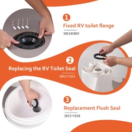 RV Toilet Seal and 3 Inch Socket RV Toilet Flange Kit, Designed for RV 300/310/320 RV Toilets, Replaces 385345892 Flange and 385311658 Flush Seal and 385311652 RV Toilet Seal, 3 in 1 Combo Kit - Black