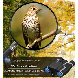 Anweller Binoculars with Camera, 12x32 High Powered Compact Binoculars for Adults and Kids, for Bird Watching, Cruise Ship, Hunting, Travel, Hiking, Sport Games, Concert