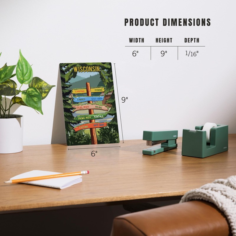 Lantern Press 6x9 Inch Metal Sign, Wisconsin, Signpost, Forest and