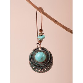 MINACHI Boho Created Turquoise Bead Ethnic Round Pendant Earrings, Vintage Bohemian Hippie Jewelry Gift for Women