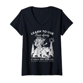 Womens Katmai National Park Bear Spray Funny Hiking Camping V-Neck T-Shirt