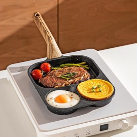 MDZF SWEET HOME Egg Pan, Versatile 3 in 1 Non-Stick Omelet Pan, Breakfast Frying Pan for Eggs, Steak and Pancakes, Suitable for Gas Stove & Induction Cookware (Black)