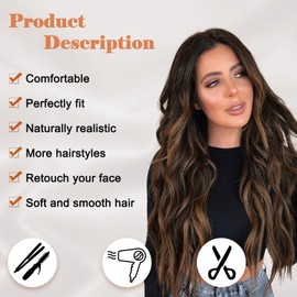 NAYOO Long Dark Brown Wavy Wig for Women 26 Inch Middle Part Curly Wavy Wig Natural Looking Synthetic Heat Resistant Fiber for Daily Party Use (Dark Brown with Highlights)