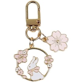 Pxiryanlow Pink Rabbit Cat Keychain Key Rings Cute Round Rabbit Cat Metal Keychain Lovely Sakura Car Bag Keyring Girl Boy Couple Jewelry Pendant Accessories