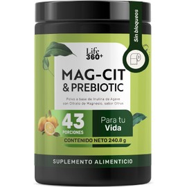 LIFE 360+ Suplemento Alimenticio de Mag-Cit & Prebiotic Polvo, 240.8 g Contiene inulina de agave y citrato de magnesio. Sabor citrus. Ver ingredientes y modo de empleo en la etiqueta.