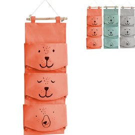 AD's SavvyHome, LLC Large Wall Hanging Organizer with 3 Storage Pockets-Space saver for Playroom, Bedroom, Baby Nursery, Bedside, Closet. Cute animal print cubby caddy. Waterproof, Travel Friendly