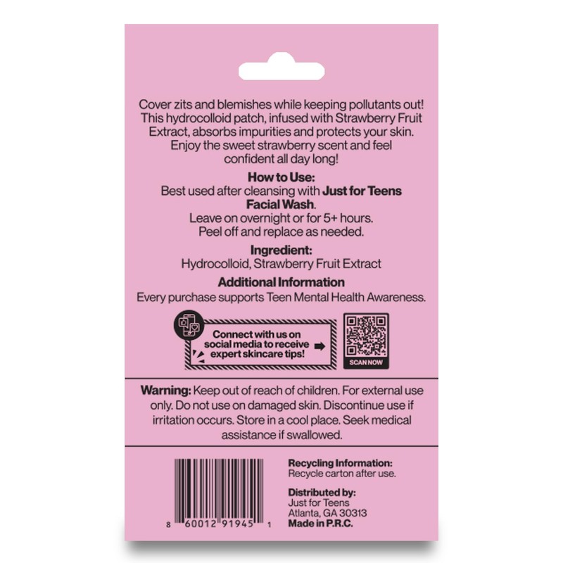 Just For Teens Strawberry Scented Pimple Patches, 36 Count, 18
