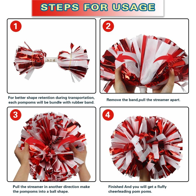 Lovecheer 2PCS Cheerleading Pom Poms Metallic Red and White Plastic