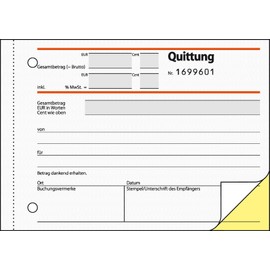 Sigel SD122 receipt blockNumbered carbonless, A6, 2 x 50 sheet.