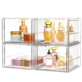 caktraie Makeup Organizer Storage With 16 Drawers, 4 Pcs Desktop Office Supplies, Desk Organizers, Clear Accessories, Dustproof Drawer and for Make Up, Jewelry, Pen, Stationary