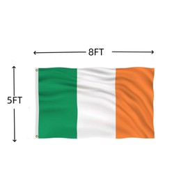 Ireland Flag 3x5 FT, Outdoor Polyester Flags, Double Stitched Irish National Flags with Brass Grommets and Stronger Header. (5X8)