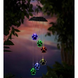 Wind & Weather 6.75-Inch Diameter by 26-Inch High Solar-Powered Mobile with Six Acrylic Paw Prints That Light Up and Change Color with 7.5-Inch Hanging Chain