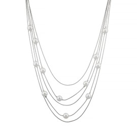 Nicole Miller Pearls Multi-strand Long Necklace Set with Pearl Earrings (Silver/White)