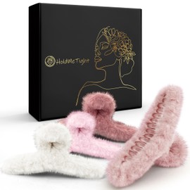 Hold Me Tight 4.3" Inch Large Fur Hair Claw Clips for Women Hair Clips for Thin Thick Curly Hair 90’s Strong Big Grip Matte Banana Clips with Strong Jaws for girls, ladies (White Pink Rouge Peach)