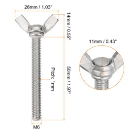 Sourcing Map 20pcs M6-1x50mm Wing Butterfly Screws, 304 Stainless Steel Wing Bolt Thumb Hand Screws