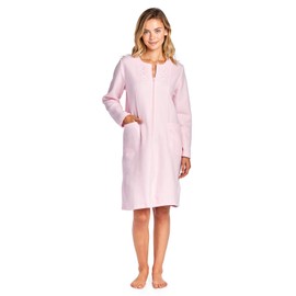 Casual Nights Womens Long Sleeve Zip Up Front Short Fleece Robe, Pink, Medium