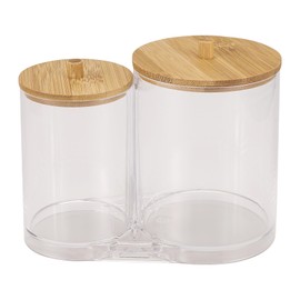 Atelierate Cotton Swab Pads Holder with Bamboo Lids, Acrylic Qtip Holder Ball Dispenser Cotton Round Pad
