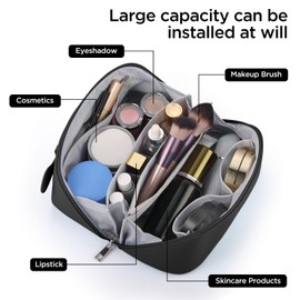 GAGAKU Large Travel Makeup Bag for Women Waterproof - Cosmetic Toiletry Organizer, Makeup Pouch for Girls - Color Black