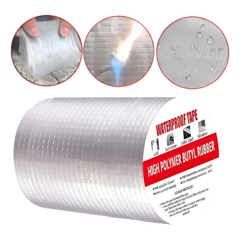 Cinta Impermeable Tapa Goteras 20cm X 10mts Plateado Lisa