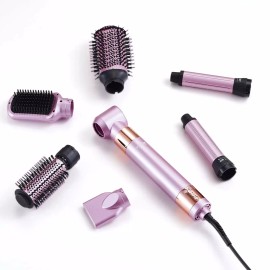 R&D Hardware 6-in-1 Hair Dryer Brush - Multi-Function - Pink/Gold