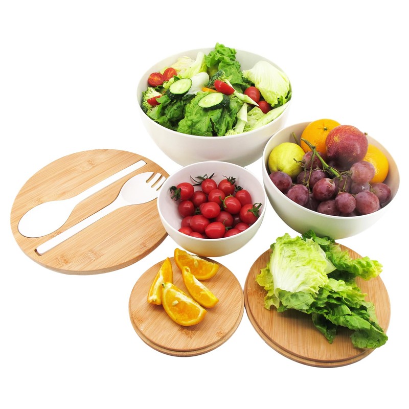 ECOWAY Salad Bowls Set of 3 with Lid & Serving