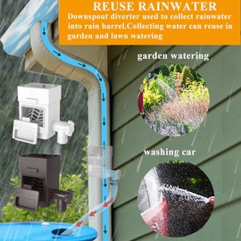 MISDENK Rain Barrel Diverter Kit, Downspout Diverter Fits for 2x3 or 3x4 Inch Gutter Downspouts, Rainwater Collection System with Adjustable Valve and Filter - White