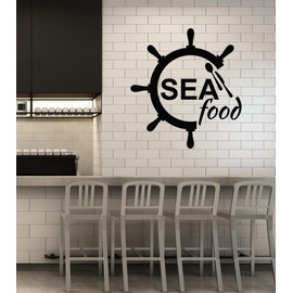 Vinyl Wall Decal Seafood Sea Products Restaurant Steering Wheel Stickers Mural Large Decor (g3690) Black