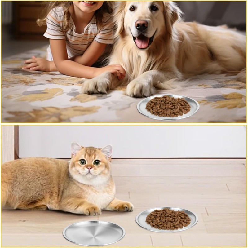 Pack of 2 Flat Stainless Steel Cat Bowls, 14 cm