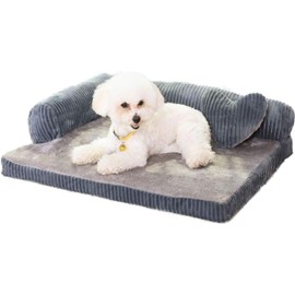 Pbed Orthopedic Dog Bed for Small Dogs,Memory Foam Dog Couch Bed,Removable Bolsters & Washable Cover,Deluxe Plush L-Shaped Couch, Nonskid Bottom (Medium, Grey)