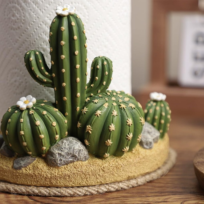 WAIT FLY Cactus Pattern Paper Towel Holder Stand Resin Tissue