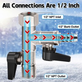 Boltigen RV Winterizing Kit, Brass Nickel Plated RV 3-Way by-Pass Diverter Valve Replacement Kit, 1/2NPT/Barb RV Boat Pump Converter winterizing Kit for Fill Pipes with Antifreeze