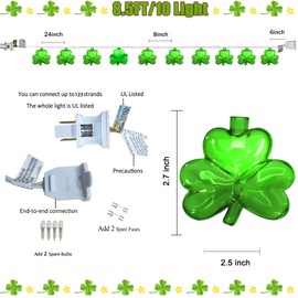 8.5Ft St Patricks Day Shamrocks String Lights Outdoor, 10 LED Clear Green Clover Lights for Indoor & Outdoor St Patricks Day Decorations Lights for Home Wedding Irish Party Patios Home Holiday, White
