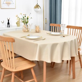 Nacuci Oval Tablecloth 52x70 Inch Polyester Fabric Table Cloth Solid Beige Heavy Duty Table Cover Washable for Dinning Home Party