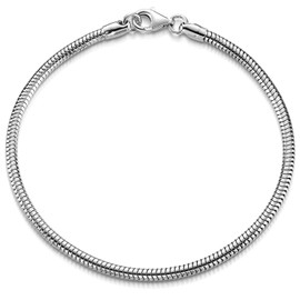 MATERIA by Matthias Wagner Women's Men's Bracelet 3 mm Snake Chain Silver 925 Rhodium-Plated, rhodium