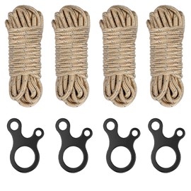 4 Pieces Tent Wind Cord 6 m x 5.5 mm Guy Ropes Camping Storm Resistant Tent Accessories with 4 Retaining Buckles Night Glow Function Guy Ropes for Tents, Awnings (Khaki)