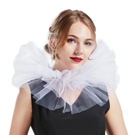 BABEYOND Tulle Ruffled Neck Collar Vintage Mesh Choker Wrap Renaissance Elizabethan Ruffle Layered Collar Scarf for Costume Party (White)
