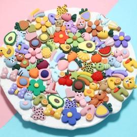 50 Pcs Slime Charms Easter Set DIY Craft Mixed Making Resin Jewery Making Kit, Resin Flatback Slime Beads Making Supplies for DIY Scrapbooking Crafts (Rainbow Cartoon)