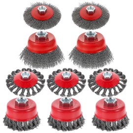 10pcs Wire Wheels for 4 1/2 Angle Grinder,Wire Wheel for Angle Grinder with 5/8 Inches Thread Arbor,3 & 4 Inch Twisted Knotted & Coarse Crimped Cup Brush Set for Remove Rust Polish Grinding