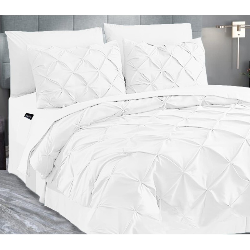 Valerian 8-Piece Pinch Pleated Comforter Set, Bed-in-a-Bag Silky Soft Set