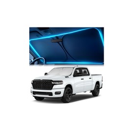 Windshield Sun Shade for Dodge RAM 1500 2019-2023 2024 2025 – Custom Fit Sun Shield with Mirror Cut‑Out, Blocks Heat & UV, Foldable with Storage Pouch - Dodge RAM Windshield Sunshade