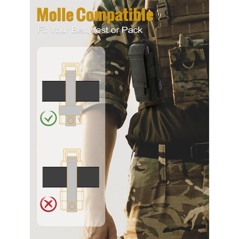 OneTigris Flashlight Holster Flashlight Holder Molle Flashlight Holster Tactical Flashlight