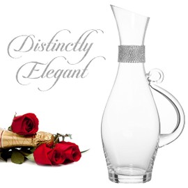 Berkware Elegant Wine Decanter - Glass Pitcher and Carafe with Dazzling Rhinestone Design (Silver)