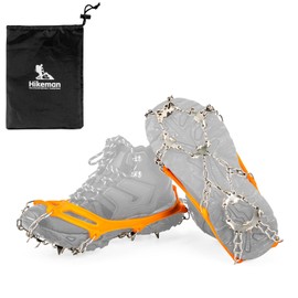 HIKEMAN Ice Cleats Traction - Removable Ice Snow Grips Anti-slip Snow Shoe Spikes,19 Spikes Crampons for Boots for Walking,Jogging,Climbing and Hiking (Orange, M)