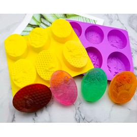 2pcs Bee Soap Silicone Fondant Molds,6 Cavities Large Handmade Honeycomb Mold for Bath Bombs,Craft Soap Making.DIY Wax Melts,Cookies Mousse Pudding Candle Muffin Baking Mold- Purple & Yello